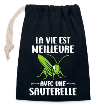 Insecte humour Sauterelle - Sac cadeau en coton avec cordon (14 x 20 cm) - bleu marine - Devant