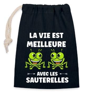 Insecte humour Sauterelle - Sac cadeau en coton avec cordon (14 x 20 cm) - bleu marine - Devant