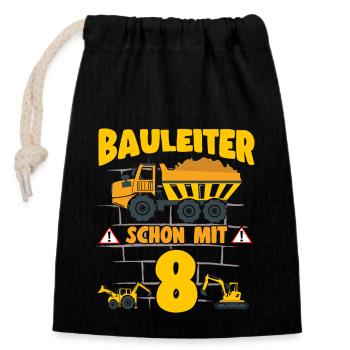 8e anniversaire Directeur de la construction avec camion à benne basculante à 8 excavatrices - Sac cadeau en coton avec cordon (14 x 20 cm) - noir - Devant