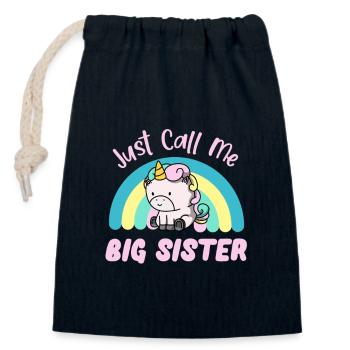 Big Sister Cute Unicorn Girl Pony - Closable cotton gift bag (14x20cm) - navy - Front