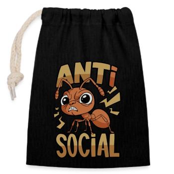 Anti-Social Ant - Closable cotton gift bag (14x20cm) - black - Front