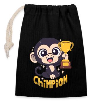 Schimpansen-Champion mit Pokal (Wortwitz) - Verschließbarer Geschenkbeutel aus Baumwolle (14x20cm) - Schwarz - Vorne