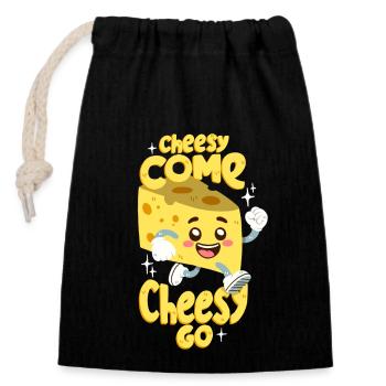 Jeu de mots au fromage : Venez au fromage Allez-y au fromage - Sac cadeau en coton avec cordon (14 x 20 cm) - noir - Devant