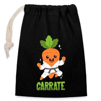 Karaté Carotte - Jeu de mots - Sac cadeau en coton avec cordon (14 x 20 cm) - noir - Devant