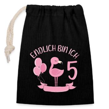 flamingo Geburtstagshirt Endlich 5 Jahre Mädchen - Verschließbarer Geschenkbeutel aus Baumwolle (14x20cm) - Schwarz - Vorne