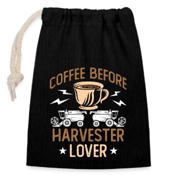 Harvester Lover Coffee Before Farming Coffee Lover - Closable cotton gift bag (14x20cm) - black - Front