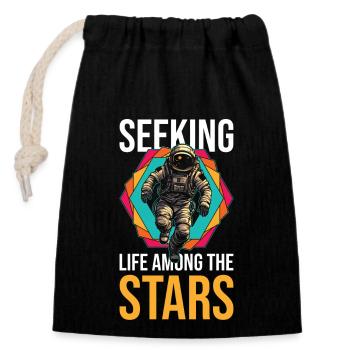 Astronaut Space Inspirational Quote - Closable cotton gift bag (14x20cm) - black - Front