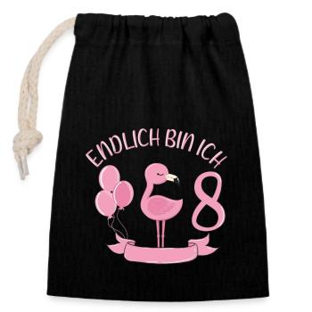 flamingo Geburtstagshirt Endlich 8 Jahre Mädchen - Verschließbarer Geschenkbeutel aus Baumwolle (14x20cm) - Schwarz - Vorne