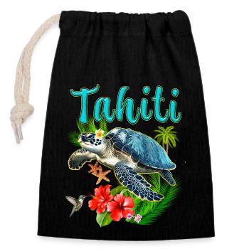 Tahiti Französisch-Polynesien Schildkrötenblumen - Verschließbarer Geschenkbeutel aus Baumwolle (14x20cm) - Schwarz - Vorne