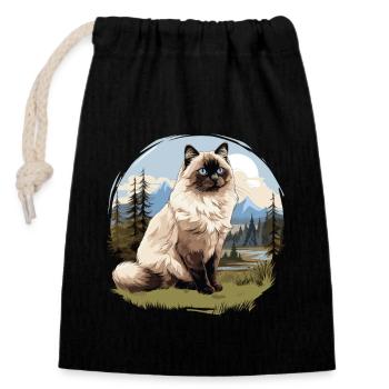 Birman Cat Birma Katze - Verschließbarer Geschenkbeutel aus Baumwolle (14x20cm) - Schwarz - Vorne