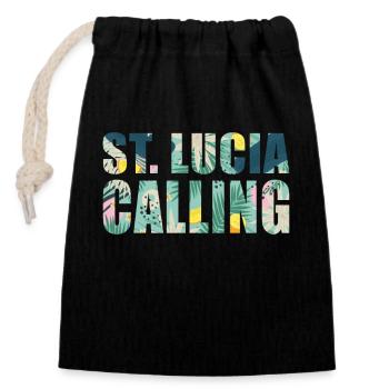 St. Lucia Souvenir-Urlaub - Verschließbarer Geschenkbeutel aus Baumwolle (14x20cm) - Schwarz - Vorne
