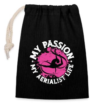 Acrobatie artistique Ma passion Ma vie aérienne Arts aériens - Sac cadeau en coton avec cordon (14 x 20 cm) - noir - Devant