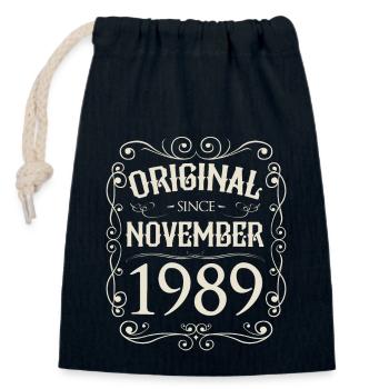Vintage - Original since November 1989 Birthday - Closable cotton gift bag (14x20cm) - navy - Front