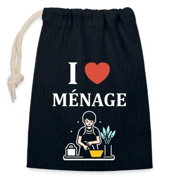 Humour faire le ménage - Sac cadeau en coton avec cordon (14 x 20 cm) - bleu marine - Devant