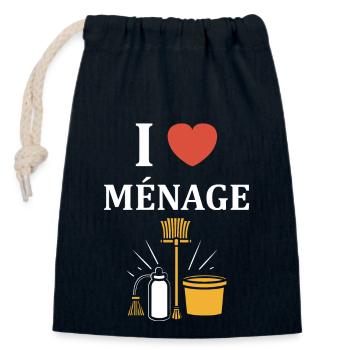 Humour faire le ménage - Sac cadeau en coton avec cordon (14 x 20 cm) - bleu marine - Devant