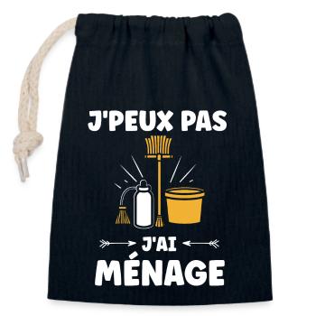 Humour faire le ménage - Sac cadeau en coton avec cordon (14 x 20 cm) - bleu marine - Devant