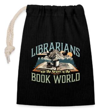 Librarians Are The Heroes Of Bookworm Librarians - Closable cotton gift bag (14x20cm) - black - Front