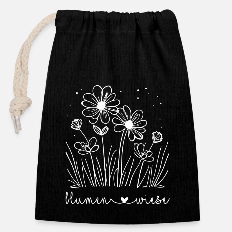 🤍Flowers Meadow - Closable cotton gift bag (14x20cm) - black