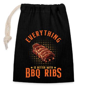 Mit BBQ-Rippchen ist alles besser - Verschließbarer Geschenkbeutel aus Baumwolle (14x20cm) - Schwarz - Vorne