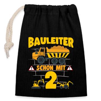 2nd Birthday Construction Manager with 2 Excavator Dump Truck - Closable cotton gift bag (14x20cm) - black - Front