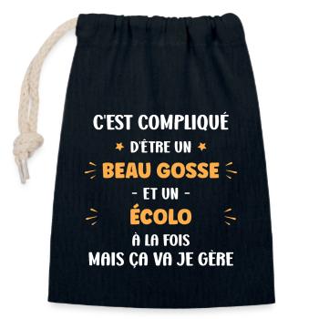 Humour écolo - Sac cadeau en coton avec cordon (14 x 20 cm) - bleu marine - Devant