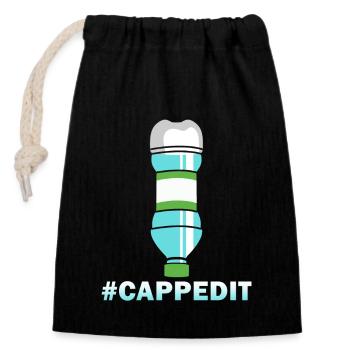 Bottle Flip #Cappedit - Verschließbarer Geschenkbeutel aus Baumwolle (14x20cm) - Schwarz - Vorne
