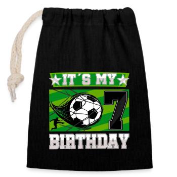 7th birthday Boy Soccer 7 Years Old Gifts - Closable cotton gift bag (14x20cm) - black - Front