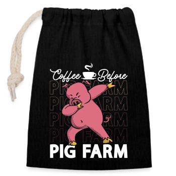 Café de fermier de porc avant que propriétaire de cochon amateur de café - Sac cadeau en coton avec cordon (14 x 20 cm) - noir - Devant