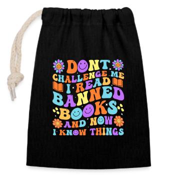 enthusiasts who read forbidden books, - Closable cotton gift bag (14x20cm) - black - Front