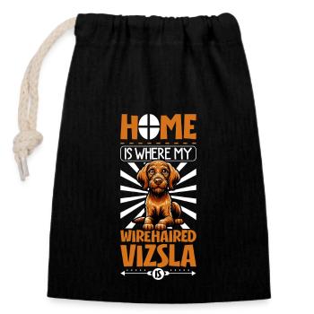 Home - Wirehaired Hungarian Pointer - Closable cotton gift bag (14x20cm) - black - Front