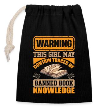 Girls Reading Forbidden Books Thrilled - Closable cotton gift bag (14x20cm) - black - Front