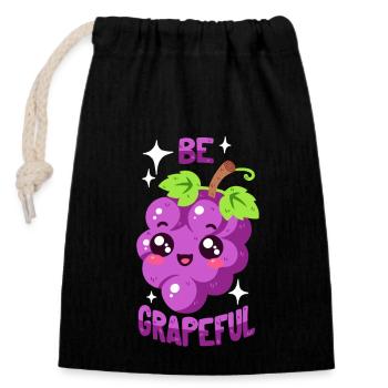 Grateful Grape, Gratitude, Grapes - Closable cotton gift bag (14x20cm) - black - Front