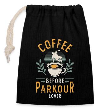 Parkour Lover Coffee Before Backflip Coffee Lover - Closable cotton gift bag (14x20cm) - black - Front