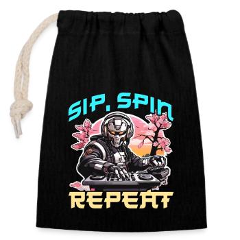 Disc Jockey Sip Spin Repeat DJ Music Disc Jockeys - Verschließbarer Geschenkbeutel aus Baumwolle (14x20cm) - Schwarz - Vorne