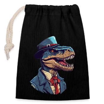 Raptor Saurus, the Detective Dino - Closable cotton gift bag (14x20cm) - black - Front
