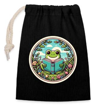 Frog Wilderness Book Illustration With Flowers l - Closable cotton gift bag (14x20cm) - black - Front