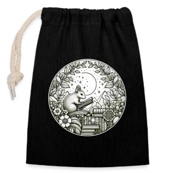 Mouse Wilderness Book Reading Illustration - Closable cotton gift bag (14x20cm) - black - Front