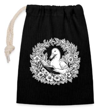 Duck Wilderness Book Illustration With Flowers Li - Closable cotton gift bag (14x20cm) - black - Front