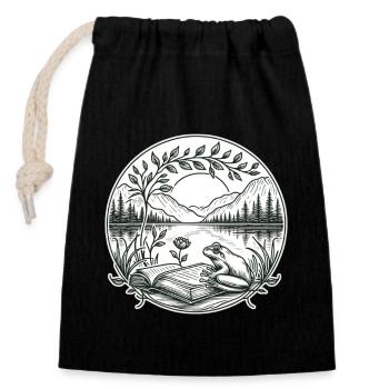 Frosch-Wildnis-Buchlesung Full Moon Lake - Verschließbarer Geschenkbeutel aus Baumwolle (14x20cm) - Schwarz - Vorne