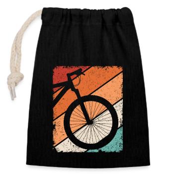 VTT rétro - Sac cadeau en coton avec cordon (14 x 20 cm) - noir - Devant