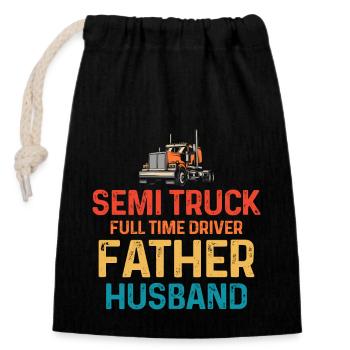 Semi-remorque à temps plein Conducteur Père Mari - Sac cadeau en coton avec cordon (14 x 20 cm) - noir - Devant
