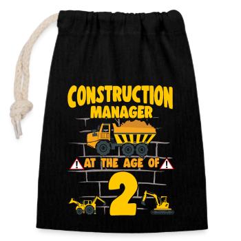 Fête de la construction 2e anniversaire Camion de 2 ans - Sac cadeau en coton avec cordon (14 x 20 cm) - noir - Devant