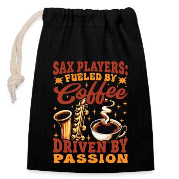 Saxophonist Musician Coffee Enthusiast Apparel - Verschließbarer Geschenkbeutel aus Baumwolle (14x20cm) - Schwarz - Vorne
