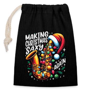Christmas saxophone musician jazz band clothing - Closable cotton gift bag (14x20cm) - black - Front