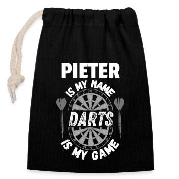 Dart-Hemd-Design personalisiert mit Namen Pieter - Verschließbarer Geschenkbeutel aus Baumwolle (14x20cm) - Schwarz - Vorne