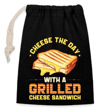 Sandwich Käse Grillkäse Brot - Verschließbarer Geschenkbeutel aus Baumwolle (14x20cm) - Schwarz - Vorne