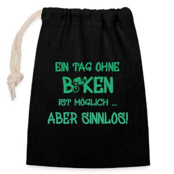 biken spruch biker - Verschließbarer Geschenkbeutel aus Baumwolle (14x20cm) - Schwarz - Vorne