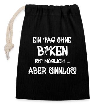 Biken, Spruch für Biker, Fahrradspruch, Bike - Verschließbarer Geschenkbeutel aus Baumwolle (14x20cm) - Schwarz - Vorne