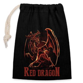 Roter Drache - Verschließbarer Geschenkbeutel aus Baumwolle (14x20cm) - Schwarz - Vorne