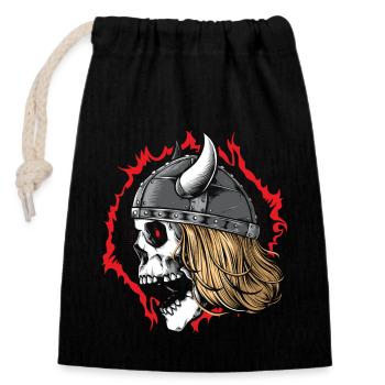 Wikinger Totenkopf-Krieger mit Helm - Verschließbarer Geschenkbeutel aus Baumwolle (14x20cm) - Schwarz - Vorne